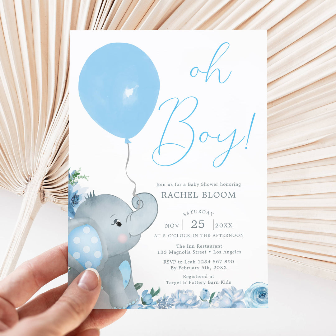 BLUE ELEPHANT Baby Shower Invitation