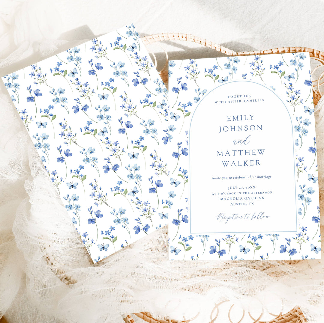 DUSTY BLUE WILDFLOWER Wedding Invitation