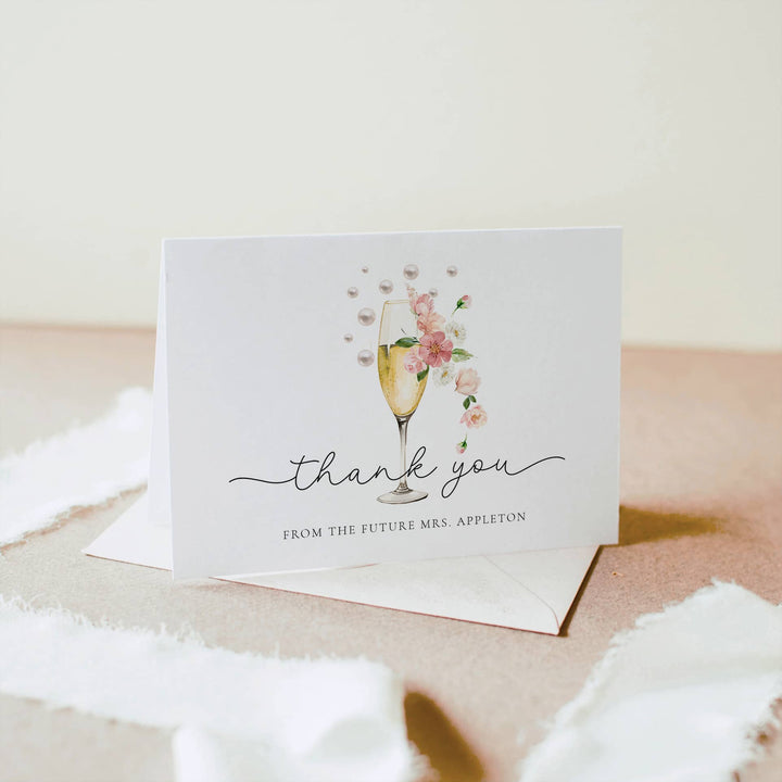 FLORAL PEARLS & PROSECCO Bridal Shower Thank You Card