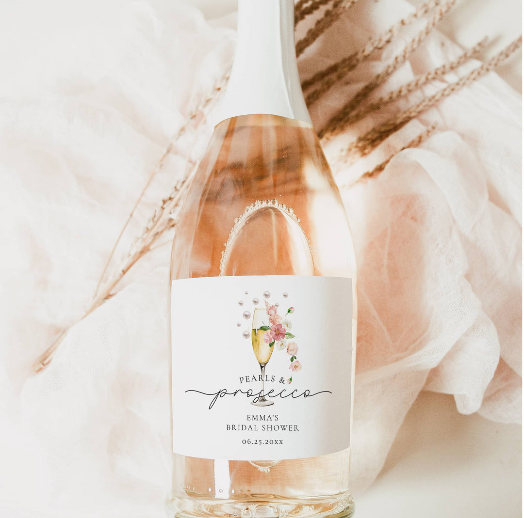 FLORAL PEARLS & PROSECCO Bridal Shower Champagne Labels