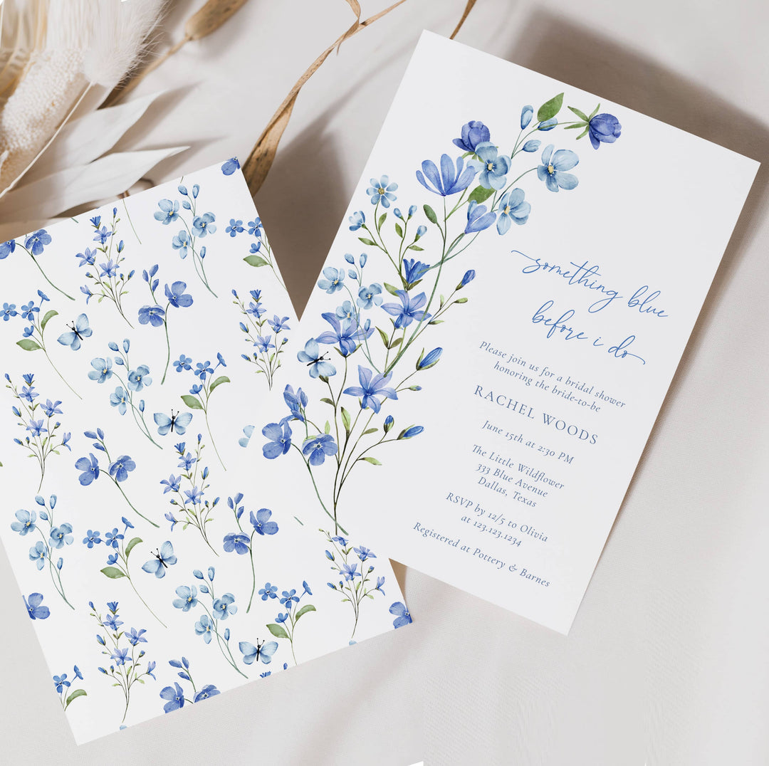 DUSTY BLUE WILDFLOWER Something Blue Bridal Shower Invitation