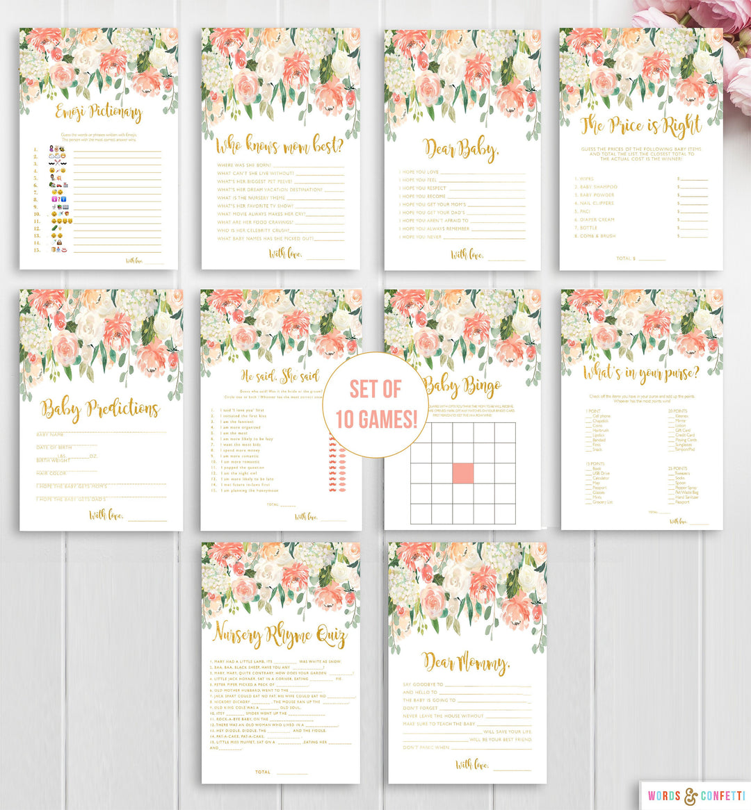 peach-and-gold-baby-shower-games-words-and-confetti
