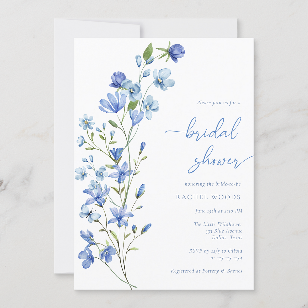 DUSTY BLUE WILDFLOWER Bridal Shower Invitation