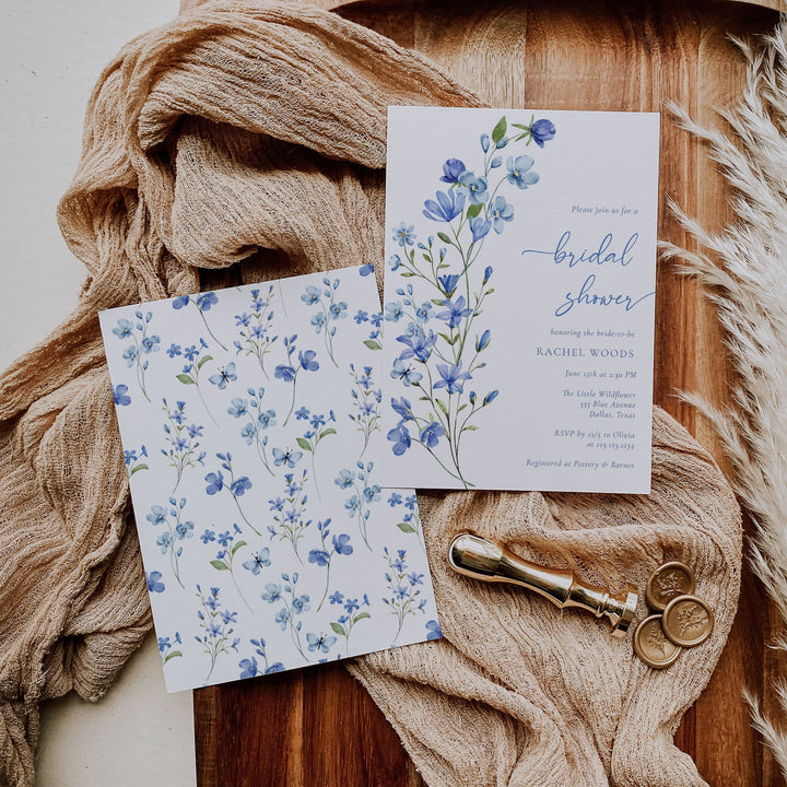 DUSTY BLUE WILDFLOWER Bridal Shower Invitation