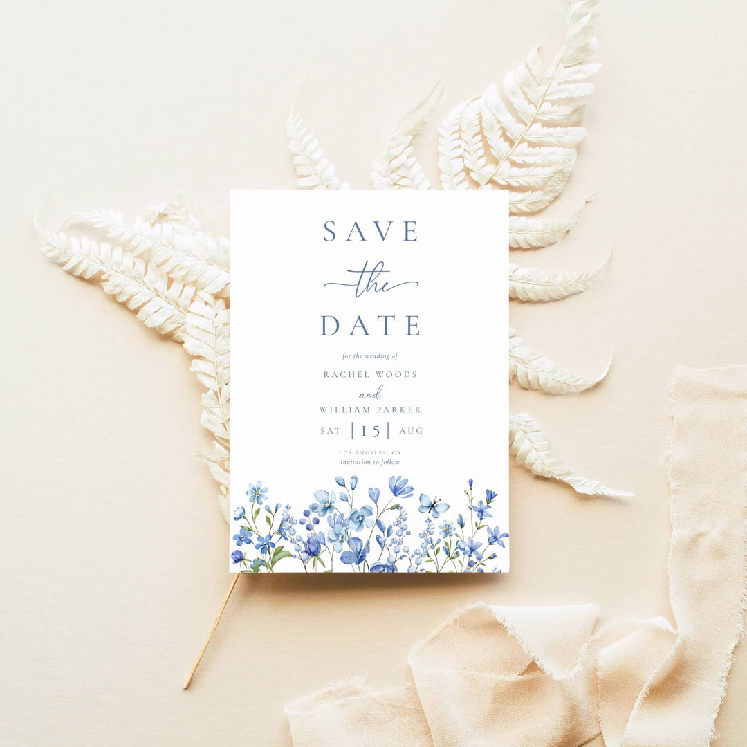 DUSTY BLUE WILDFLOWER Save The Date Invitation