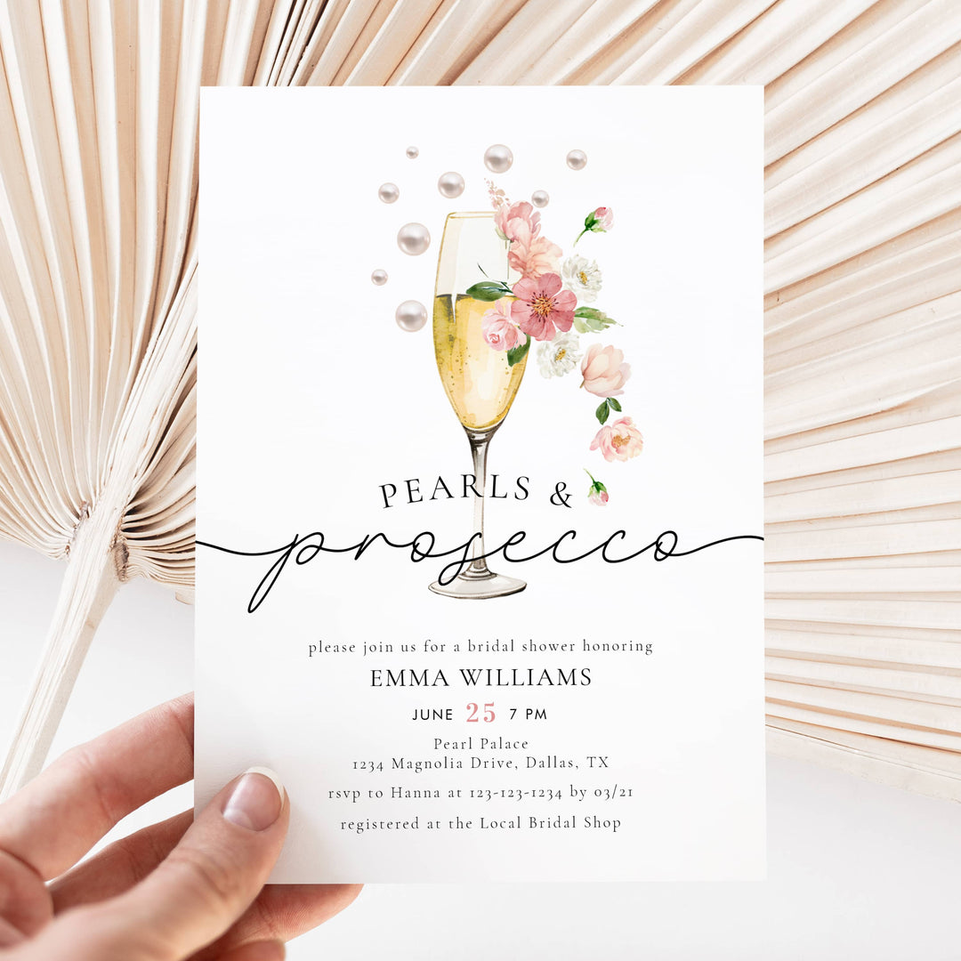 FLORAL PEARLS & PROSECCO Bridal Shower Invitation