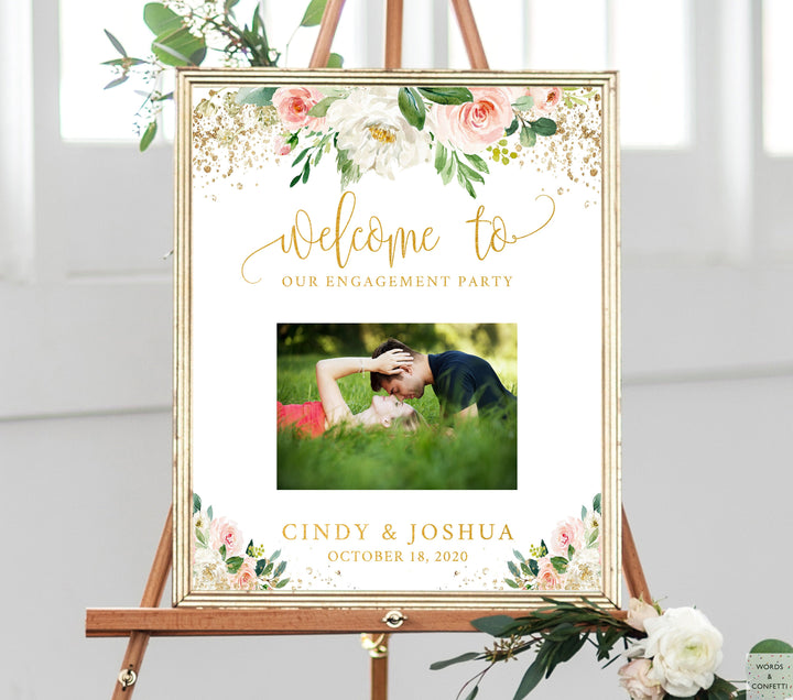 Engagement Party Decorations Gold, Engagement Sign Board, Photo Welcome Sign Wedding, Personalized With Names, Engagement Party Banner