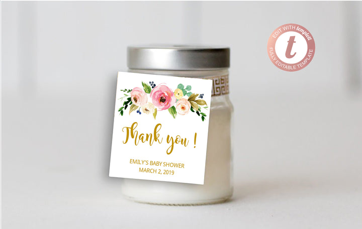 Thank You Tags Baby Shower, Favor Tags Template, Personalized Favor Tags, Floral Thank You Tags, Baby Shower Tags Editable, Printable Tags