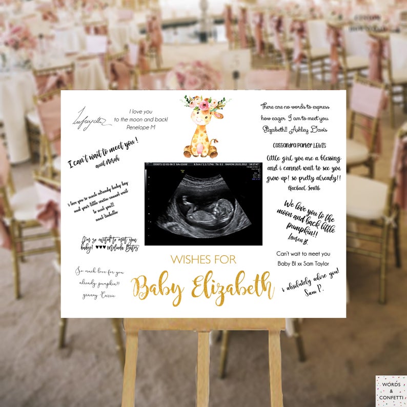 giraffe-baby-shower-guest-book-sign-words-and-confetti-sonogram
