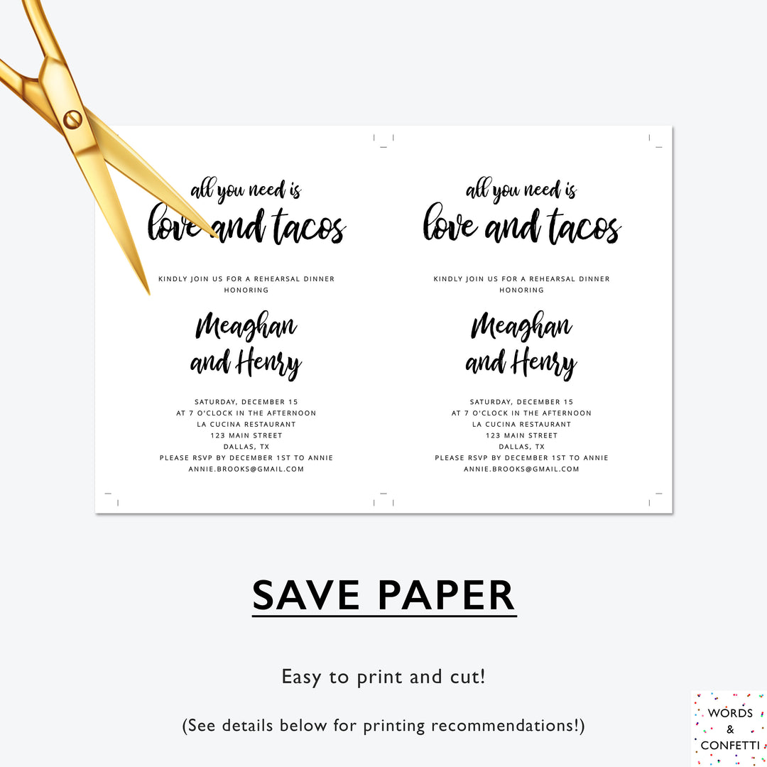 LOVE AND TACOS Rehearsal Dinner Invitation Template