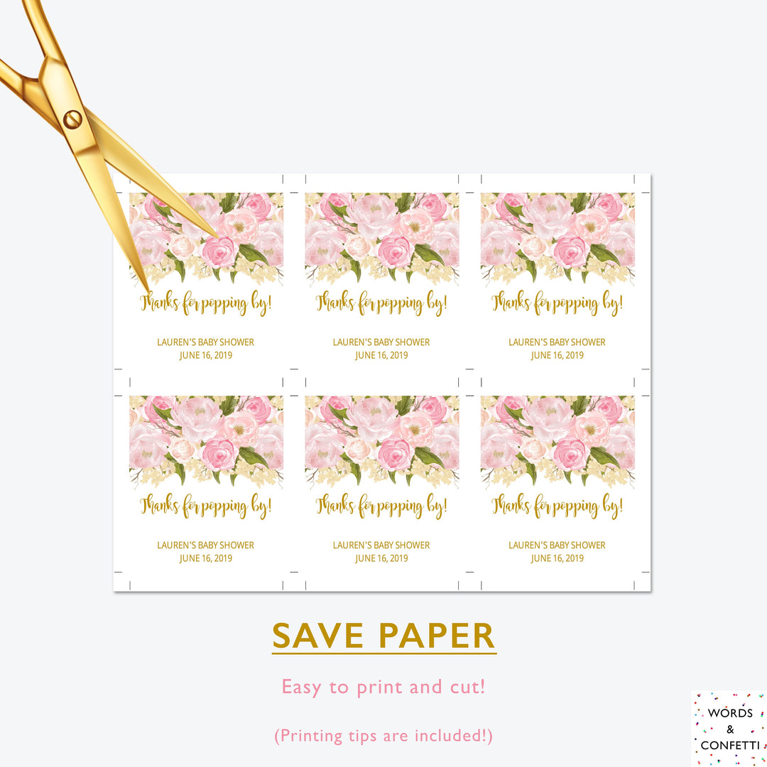 Pink & Gold Tags For Baby Shower, 100% Editable