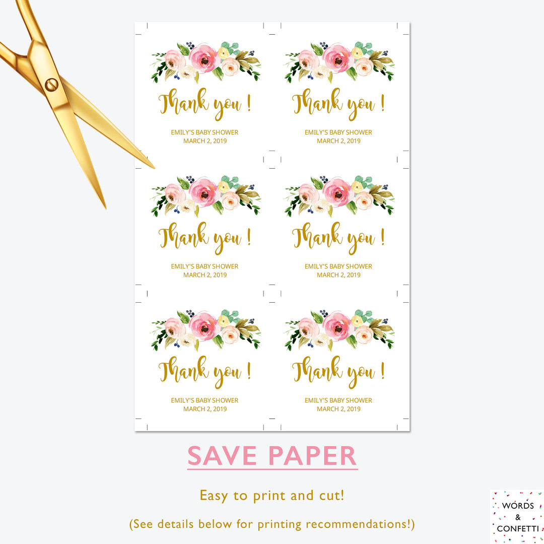 Thank You Tags Baby Shower, Favor Tags Template, Personalized Favor Tags, Floral Thank You Tags, Baby Shower Tags Editable, Printable Tags