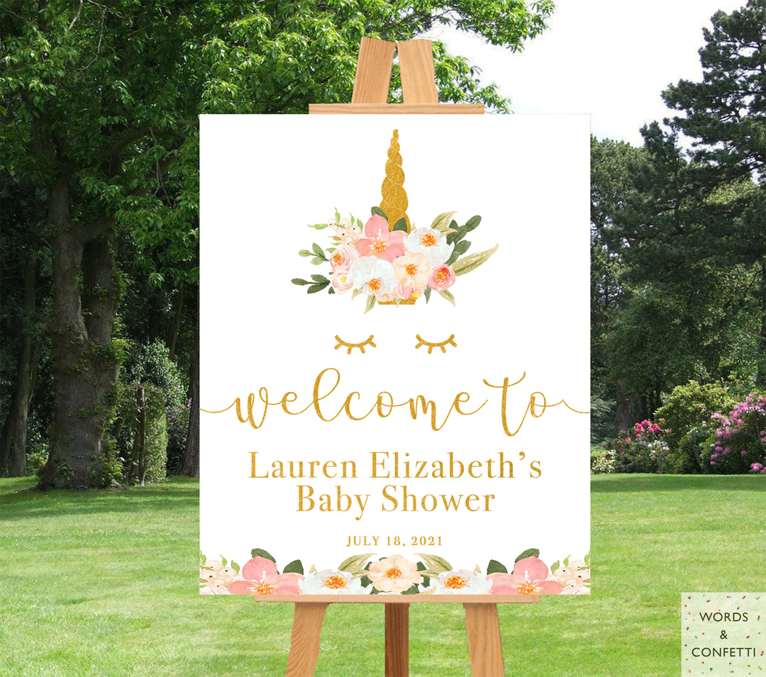 unicorn-baby-shower-decorations-floral-words-and-confetti